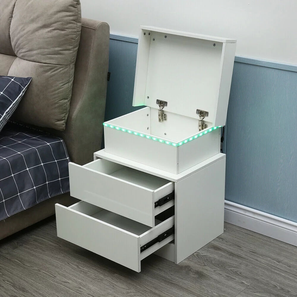 High Gloss LED Nightstand with 2 Drawers W59533