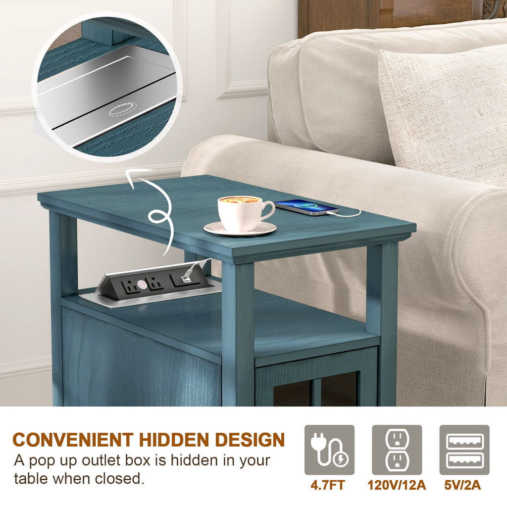 Teal End Table with Storage and Charging Station R644