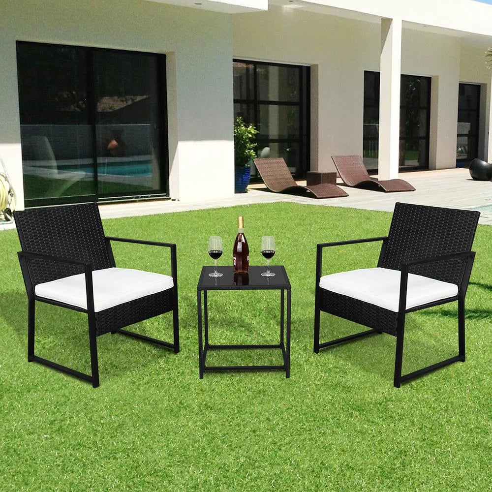 3 Piece Patio Furniture Set with 2 Cushioned Chairs & End Table, Black S2360