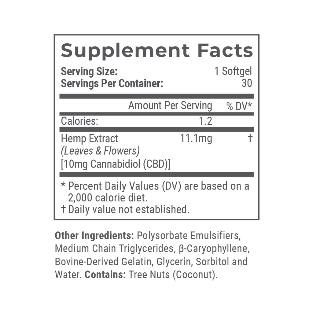 10mg / 25mg / 100mg CBD Softgels Y629