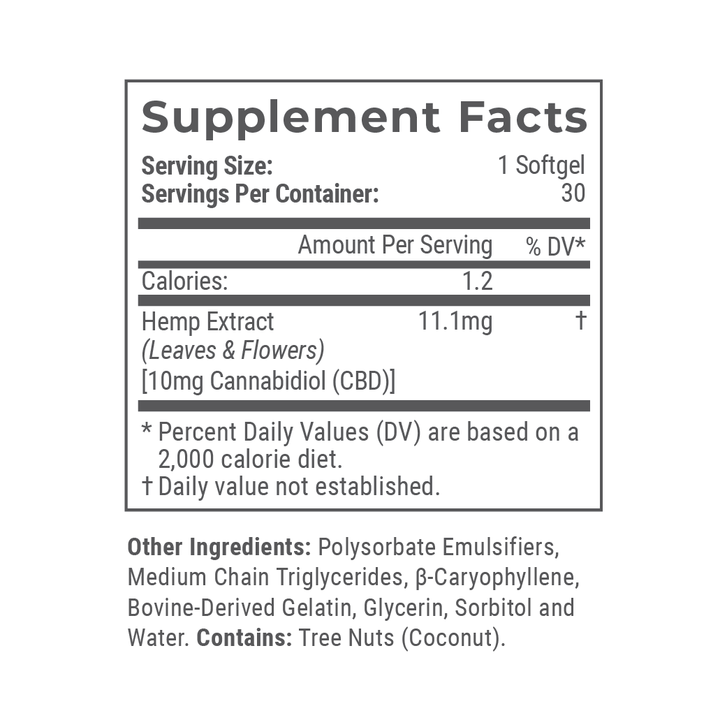 10mg / 25mg / 100mg CBD Softgels Y629