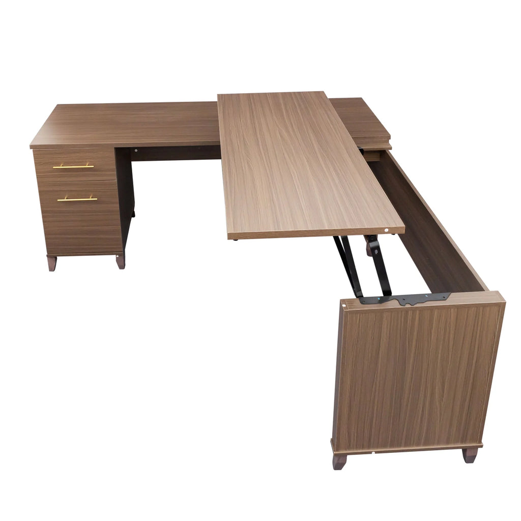 Adjustable L-Shaped Desk with File Cabinet H40551
