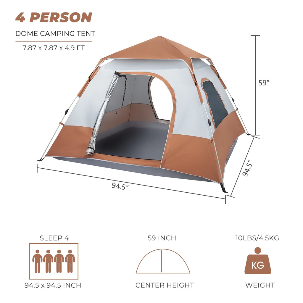 4 Person Waterproof Brown Camping Tent M89836