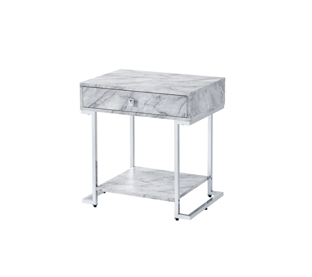 White Faux Marble Home Office Set F189