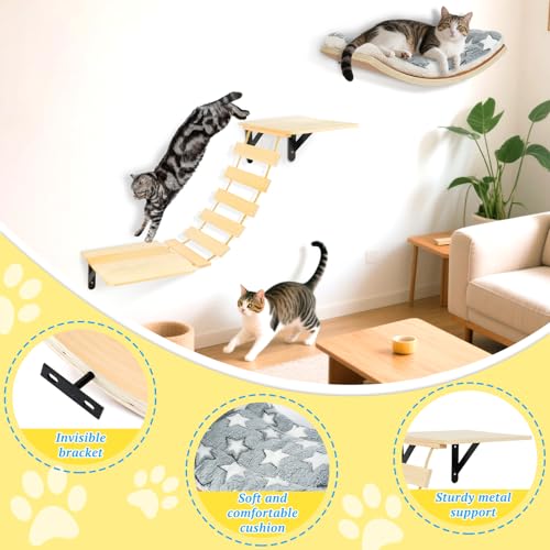 Set of 4 Cat Wall Shelves and Bridge Ladder I529246