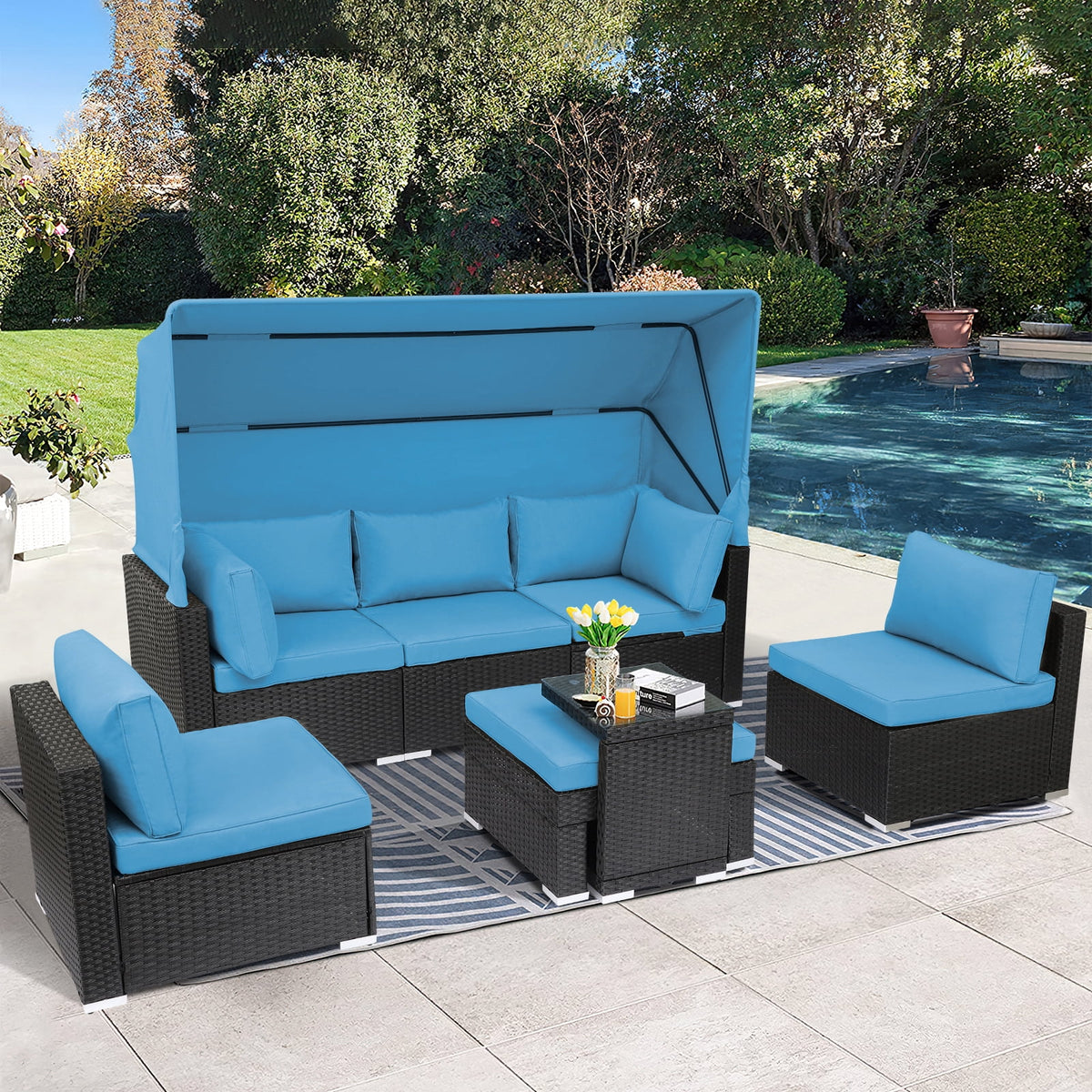 7 Piece Outdoor Sectional Sofa Set with Retractable Canopy R594881