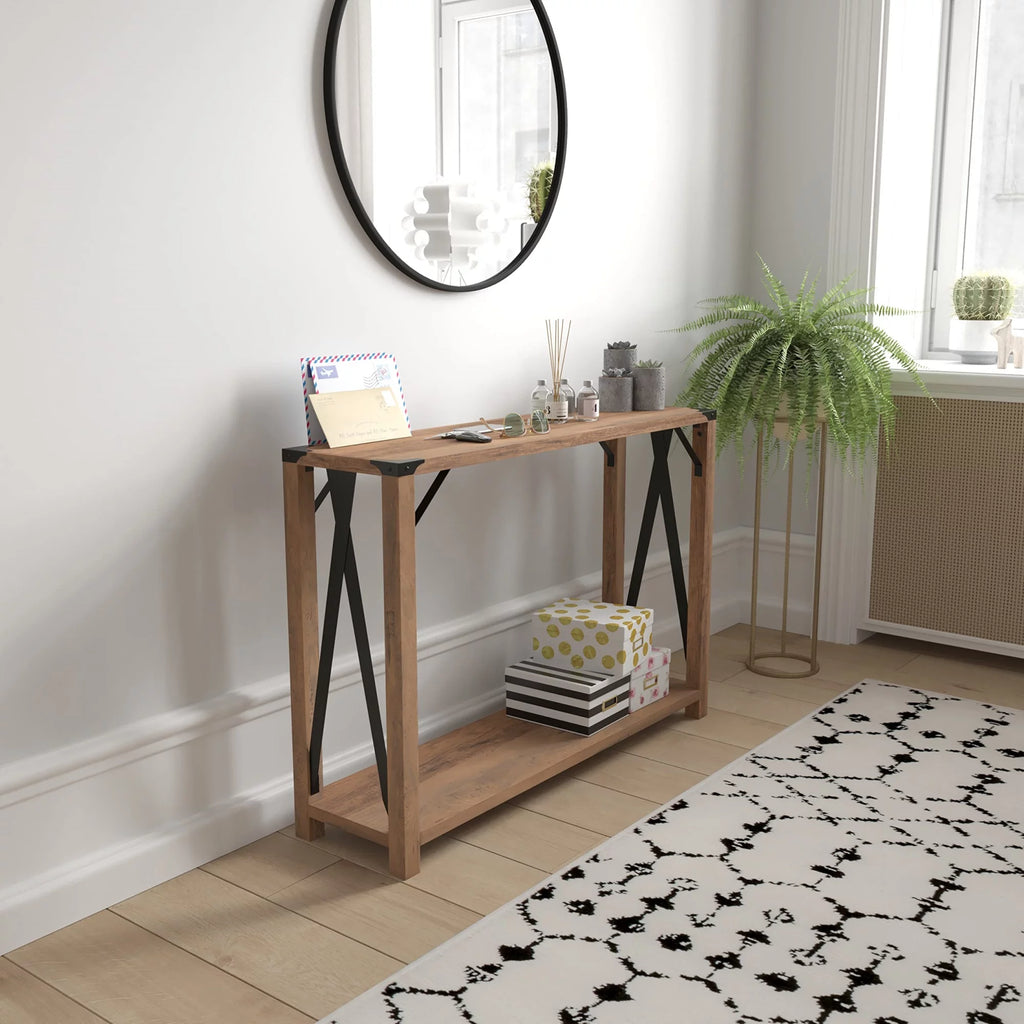 Rustic Oak 2 Tier Wooden Console Entry Table W843