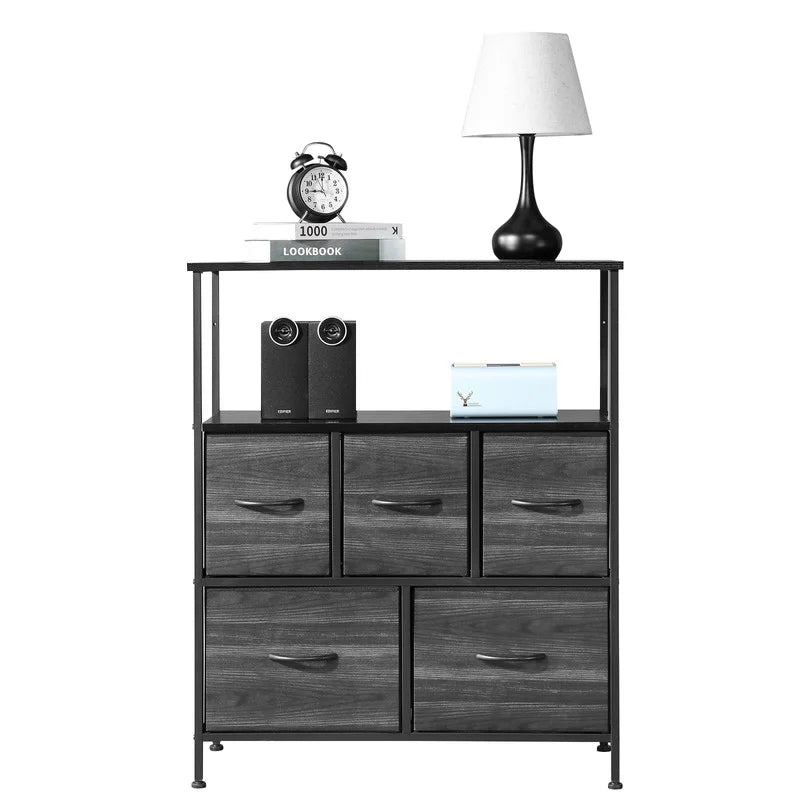 Dark Grey 5 Drawer Fabric Dresser J825