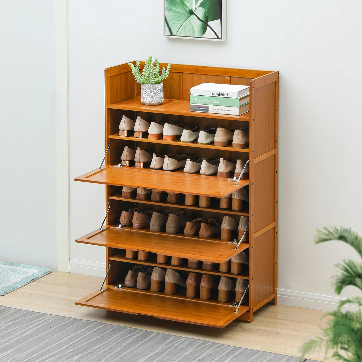 Bamboo 7 Tier 24 Pairs Shoe Organizer Rack Cabinet, Brown D34922