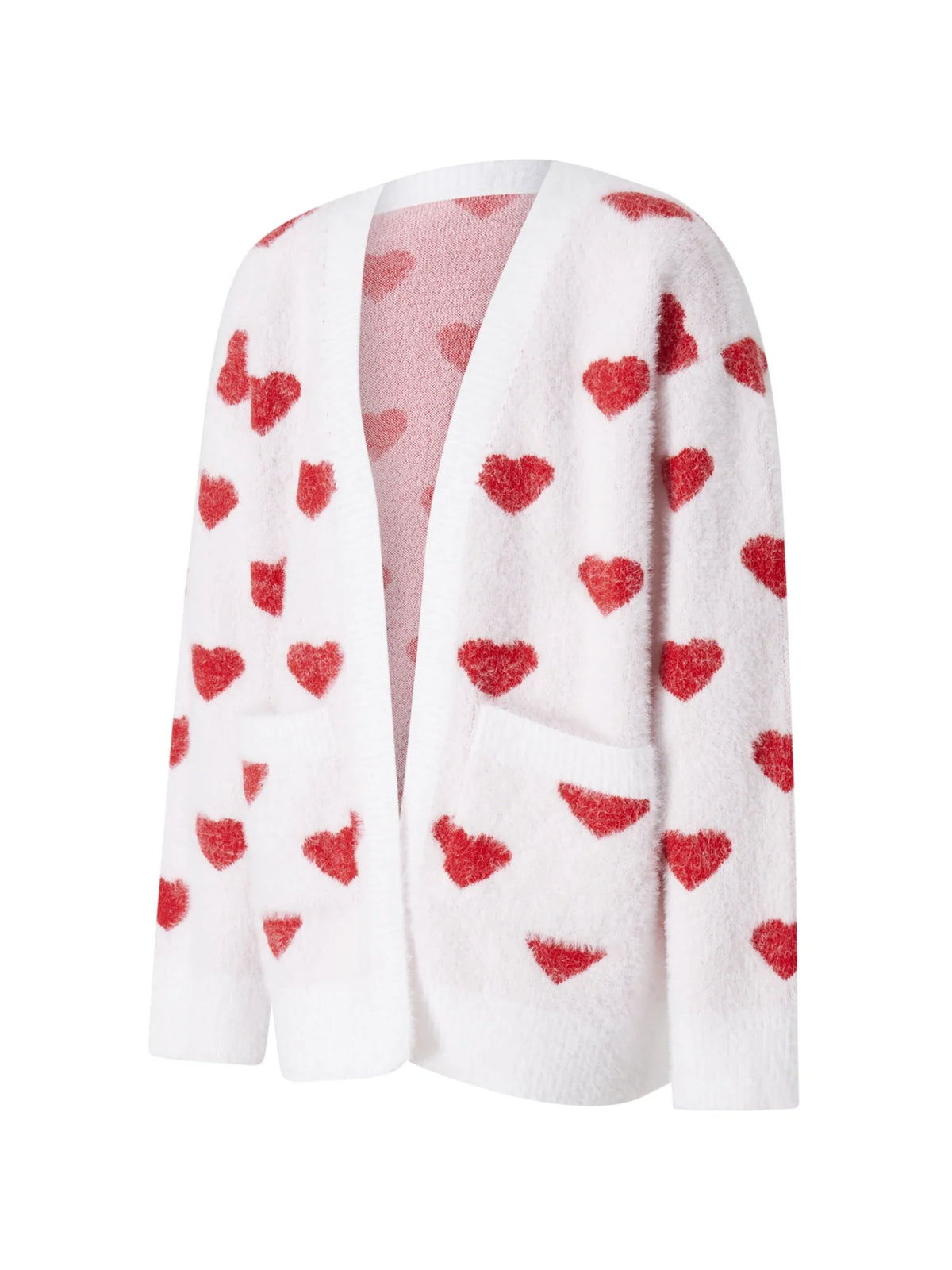 Heart Pattern Long Sleeve Open Front Cardigan Sweater R37192