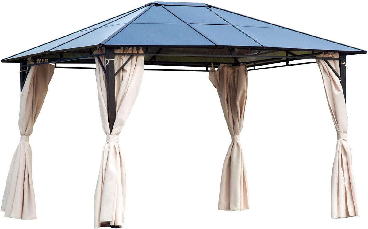10x12 Hardtop Gazebo with Metal Frame, Polycarbonate Canopy with Curtains V727610
