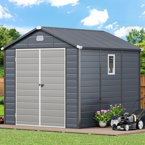 8x6.2FT All-Weather Plastic Outdoor Storage Shed with Lockable Doors T99734