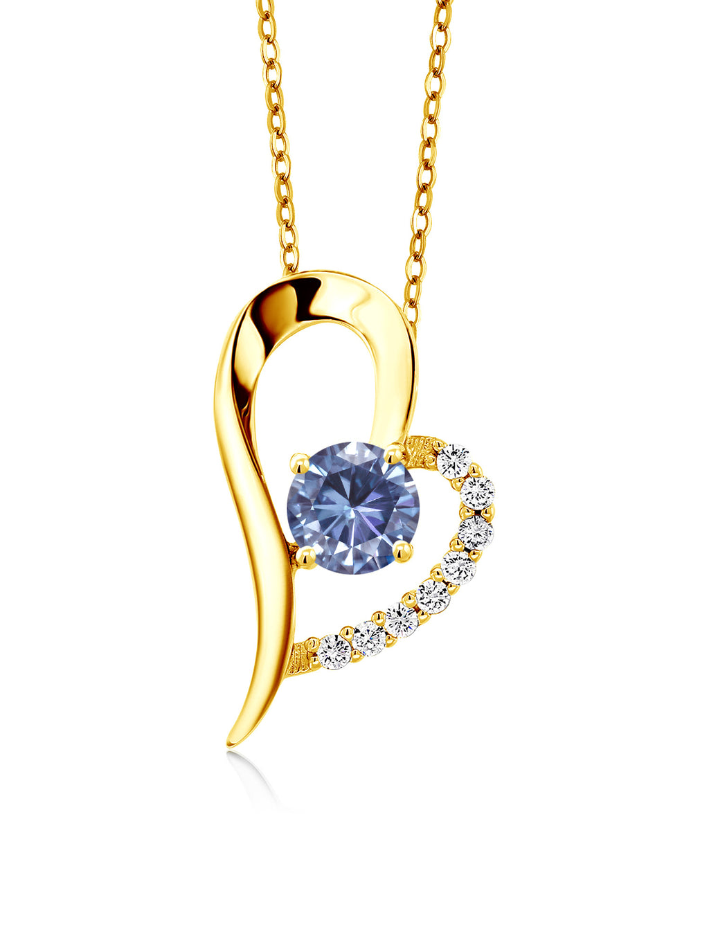 18K Yellow Gold Plated Silver Persian Blue Moissanite Heart Shape Pendant Necklace with 18 inch Chain E21049