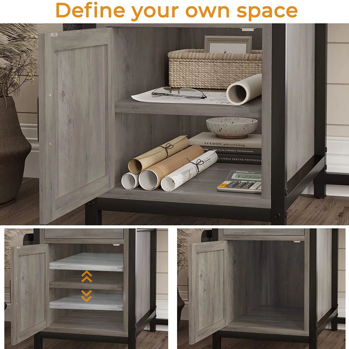 L Shaped Office Desk with Drawer and Storage Cabinet W20914