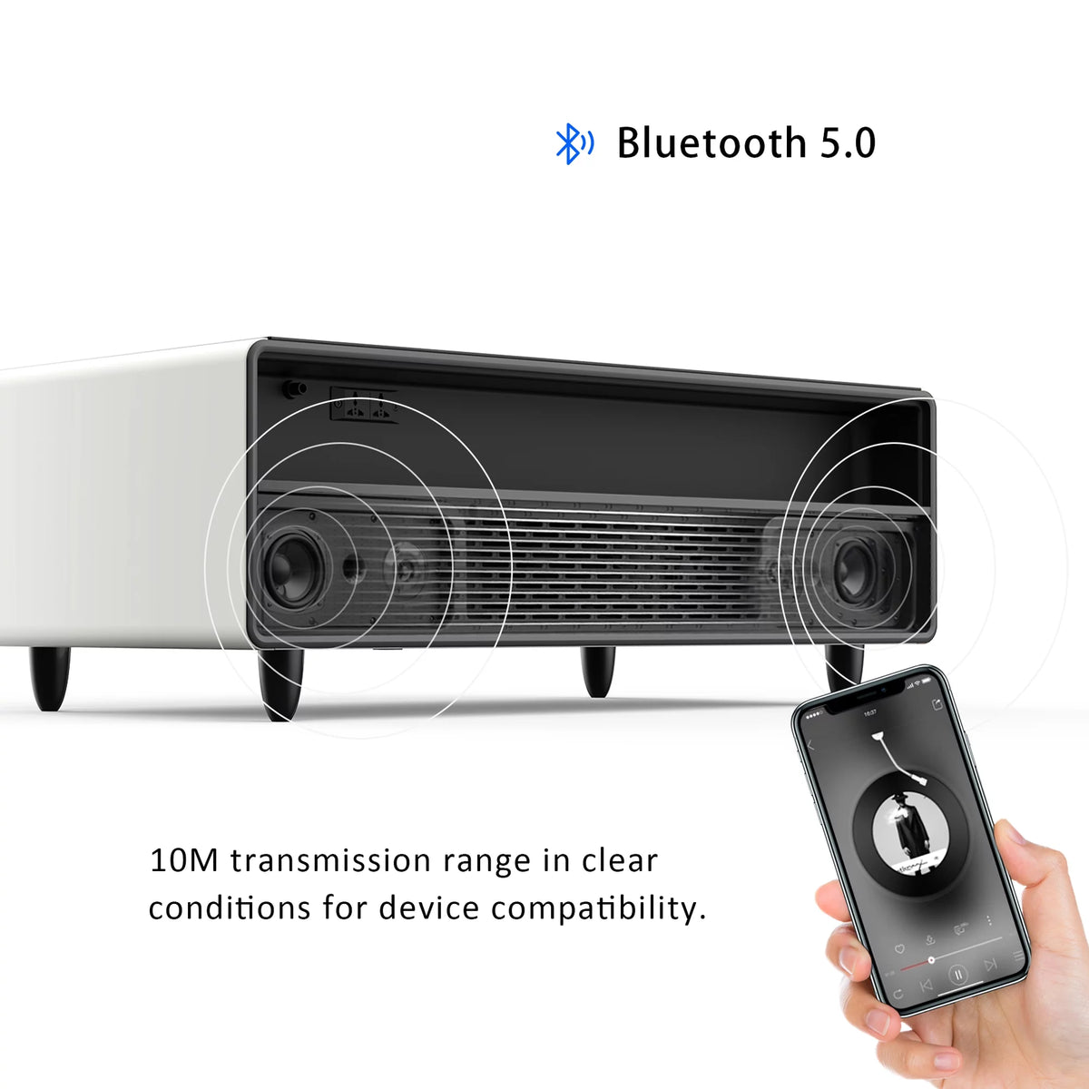 White Smart Coffee Table with Fridge and Bluetooth Speakers K308
