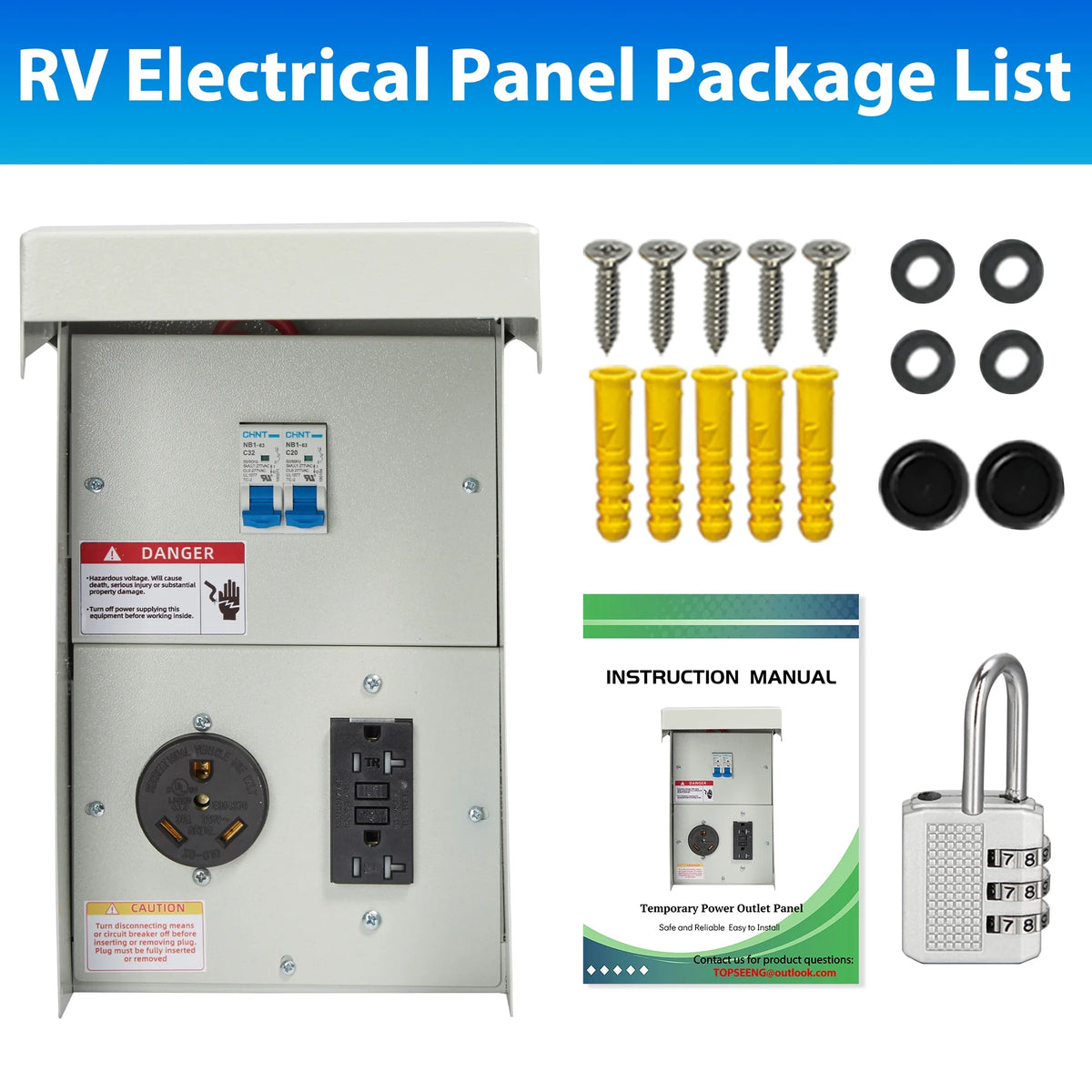 Prewired 30 Amp RV Power Outlet Box & 20 Amp GFCI Receptacle L13900