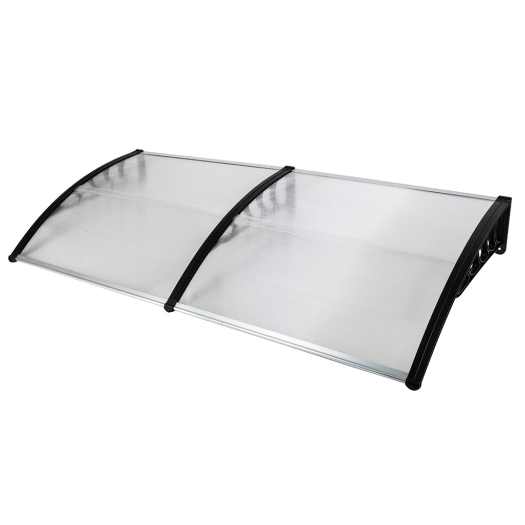 200 x 100 Clear Polycarbonate Rain Cover Eaves with Black ABS Bracket A6950