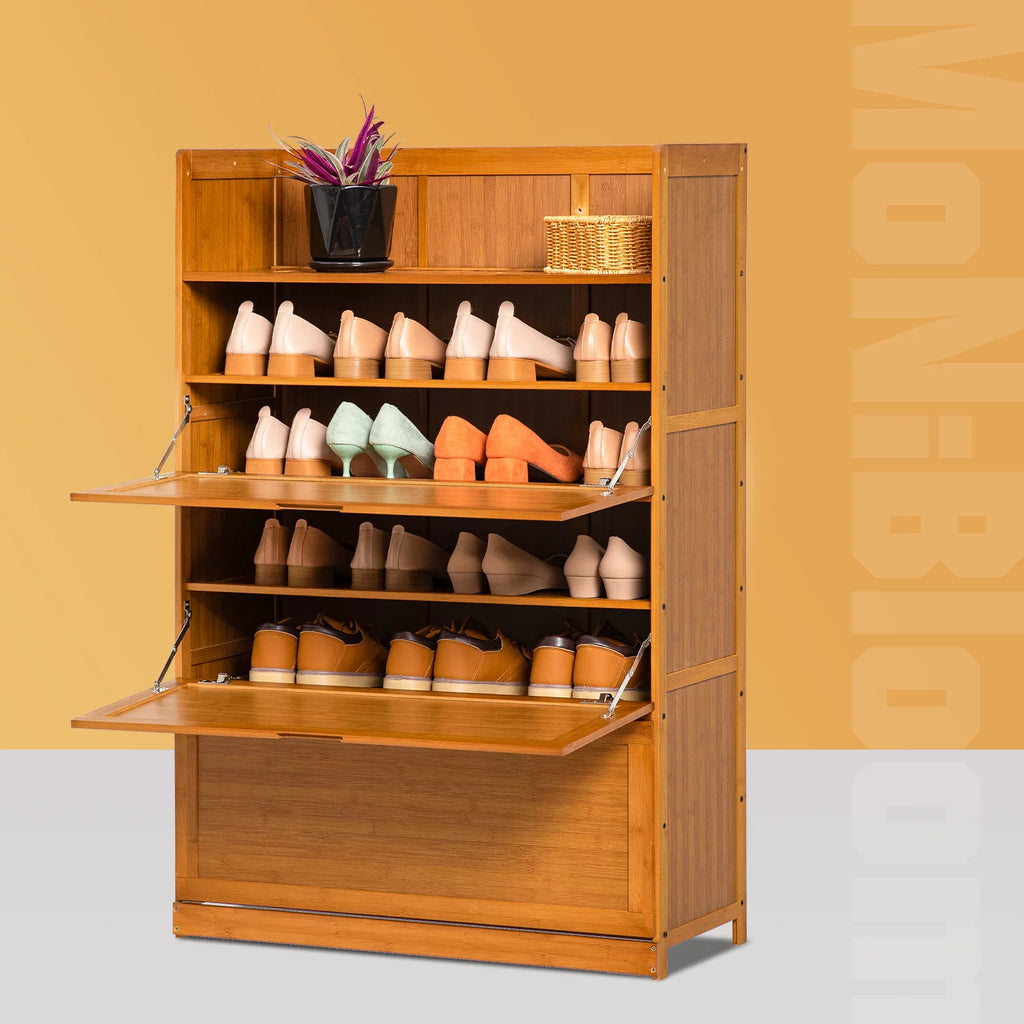 Bamboo 7 Tier 24 Pairs Shoe Organizer Rack Cabinet, Brown D34922