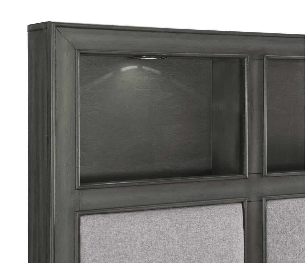 Cal-King Platform Bed with Storage USB Port Bookshelves LED Headboard S30636