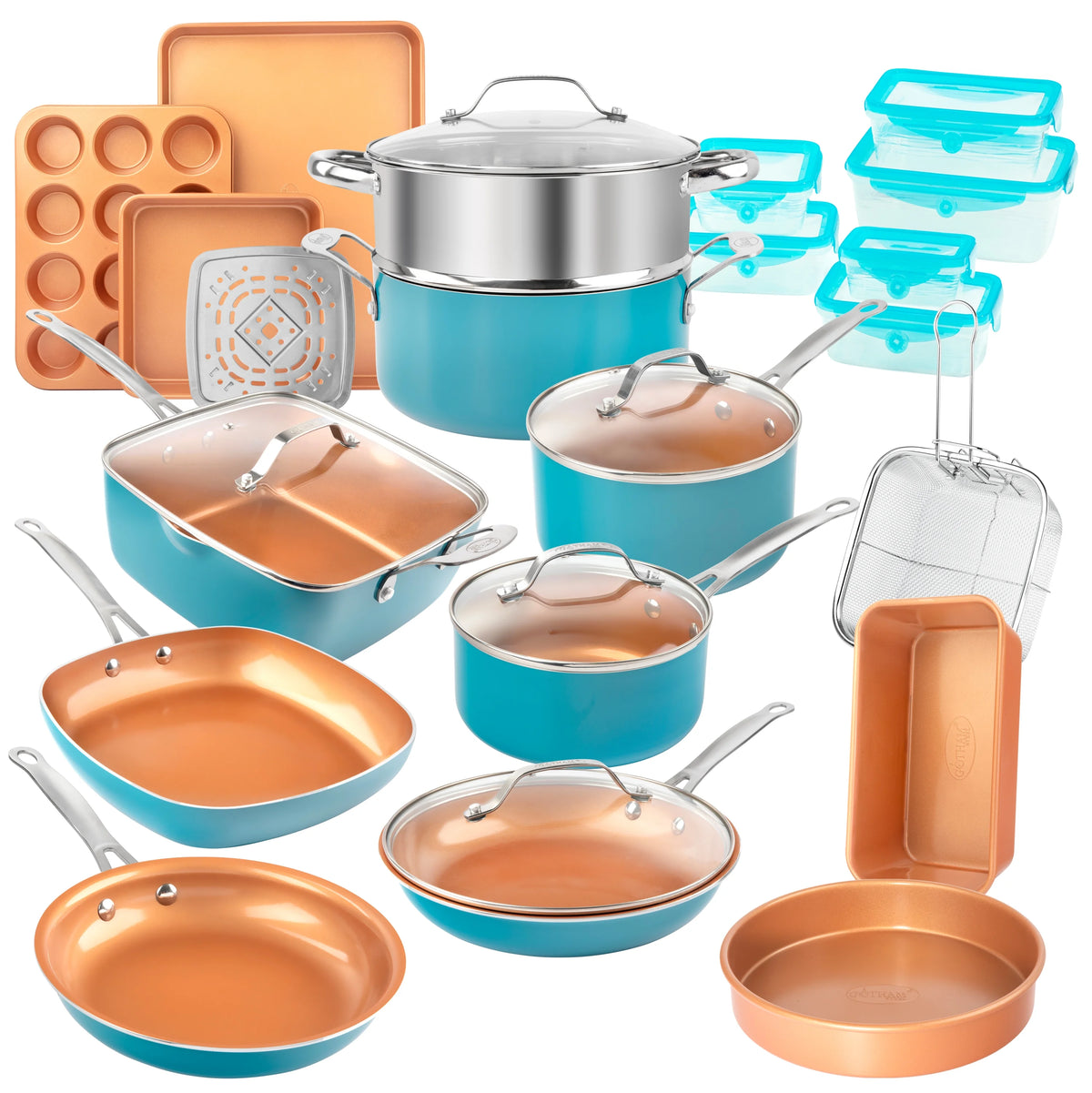 32 Pcs Nonstick Cookware Bakeware and Food Storage Set W953618