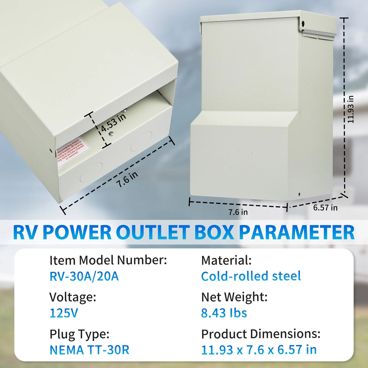 Prewired 30 Amp RV Power Outlet Box & 20 Amp GFCI Receptacle L13900