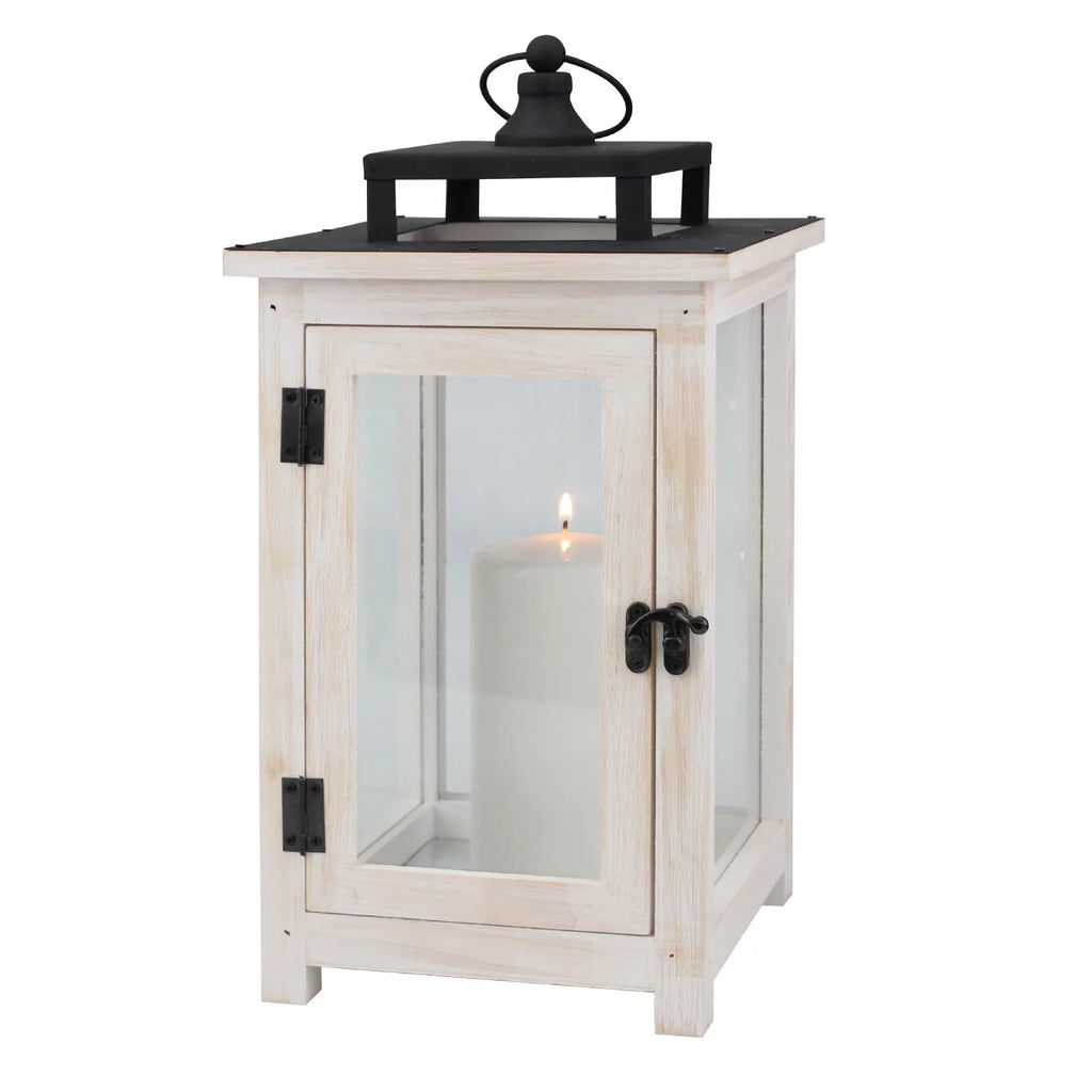 Large White Wood & Metal Decorative Lantern N85563
