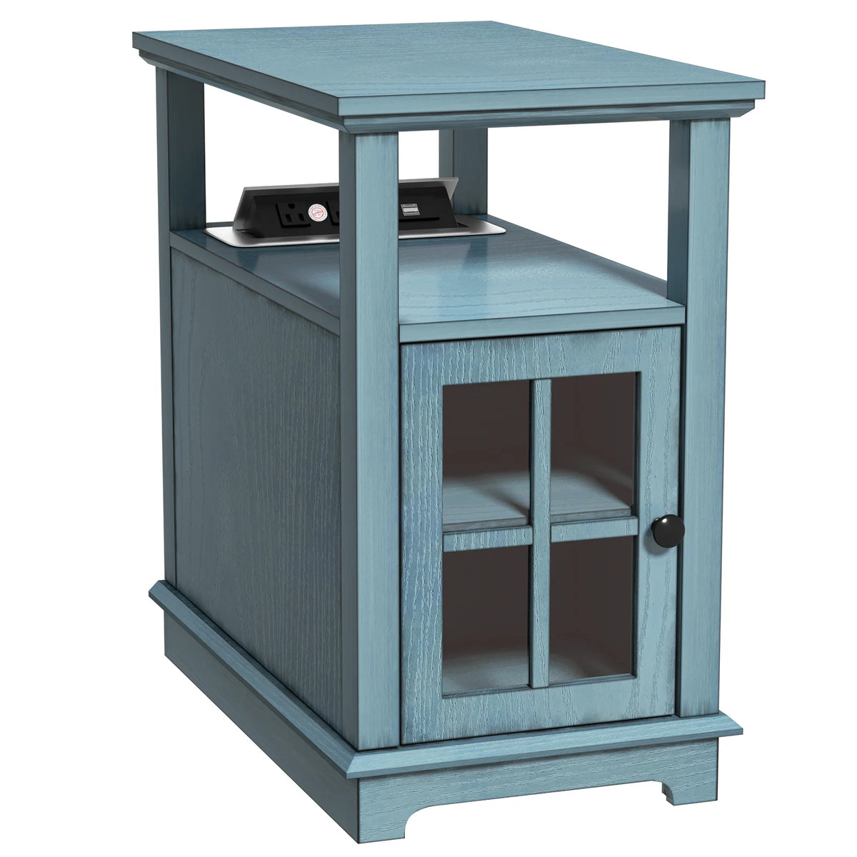 Teal End Table with Storage and Charging Station R644
