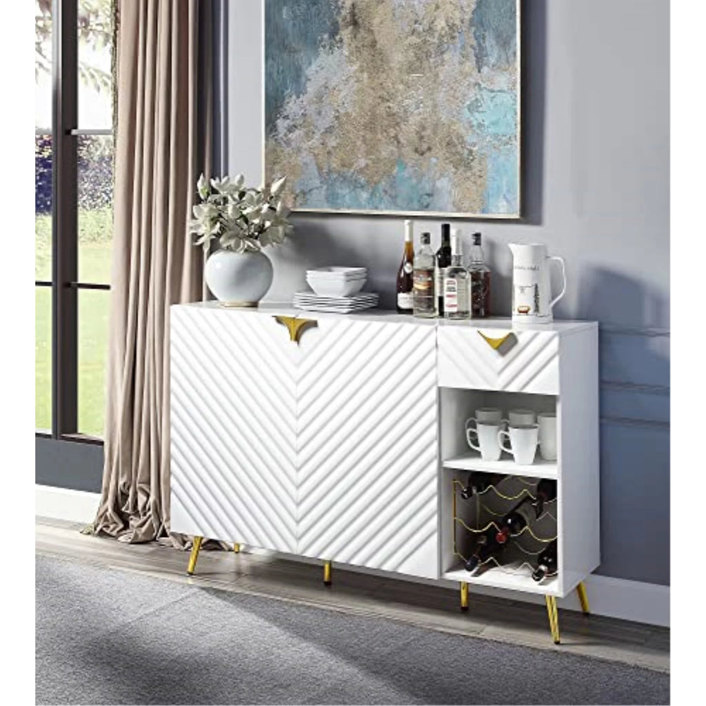 White High Gloss Server with Wine Rack M340365
