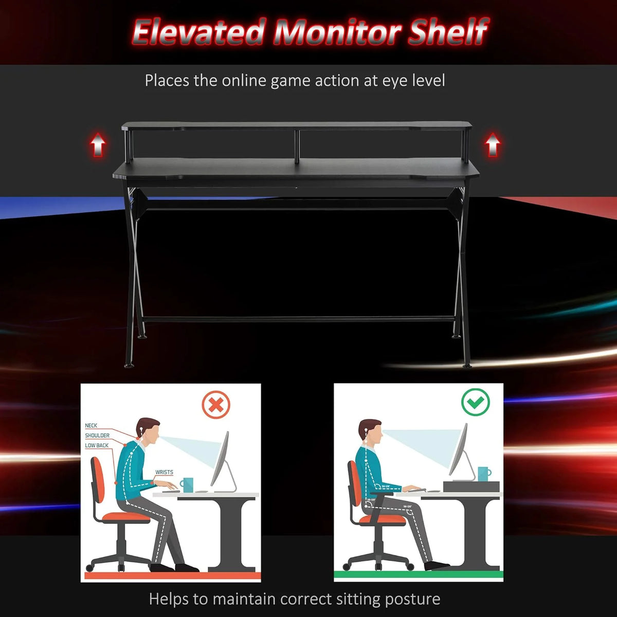 55 inch Black Gaming Desk with Monitor Stand Y82699