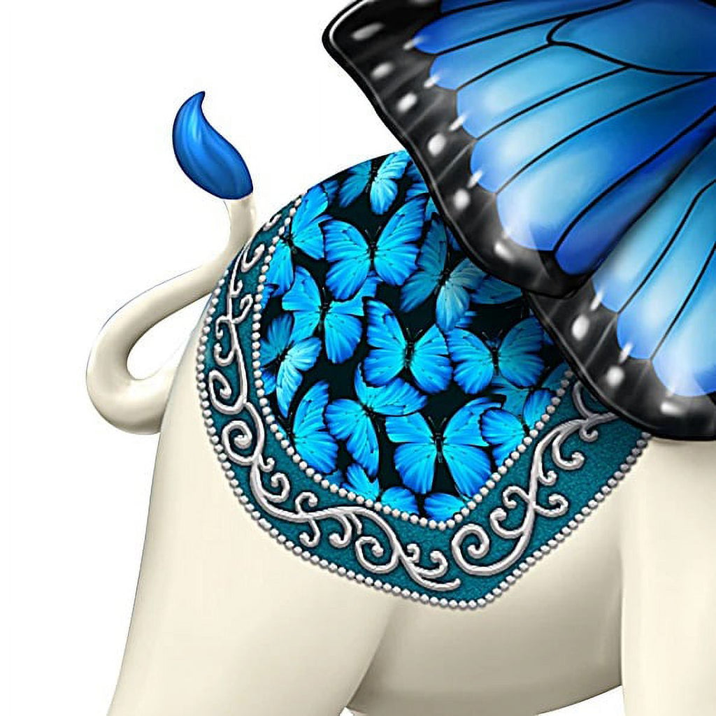 Blue Morpho Butterfly and Elephant Hand-Painted Figurine J5269