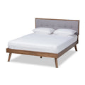 Light Grey Fabric Upholstered Walnut Brown Wood Queen Size Platform Bed B95644