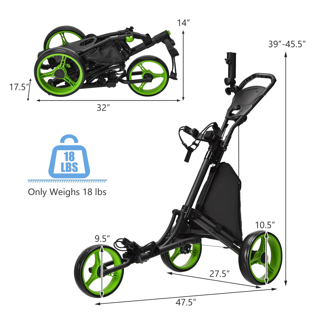 Folding 3 Wheels Golf Push Cart with Bag Scoreboard A318