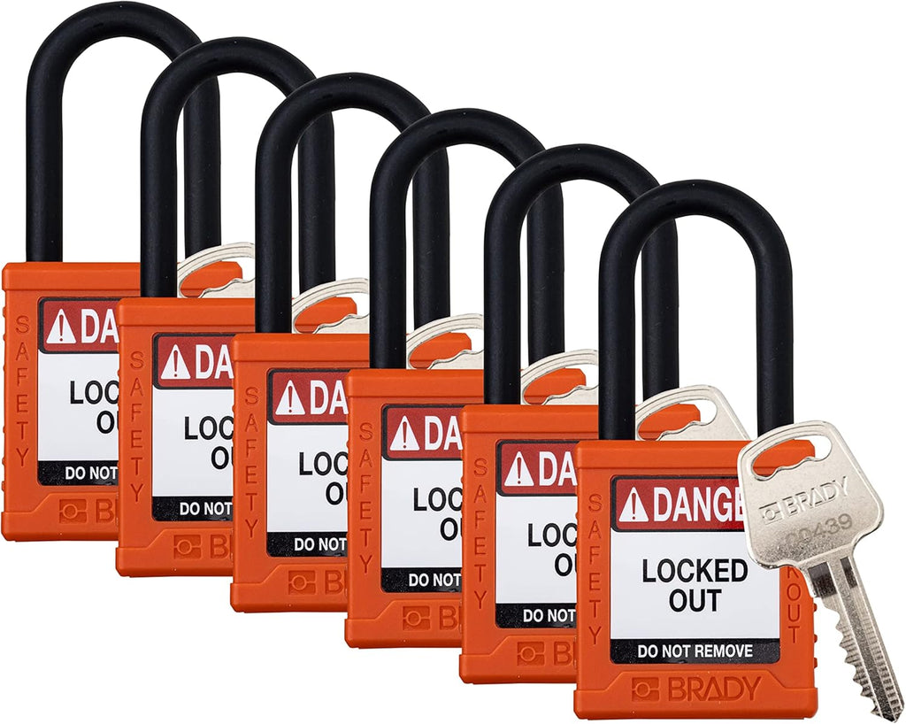6 Pack Red Keyed Alike Safety Lockout Padlocks N81725