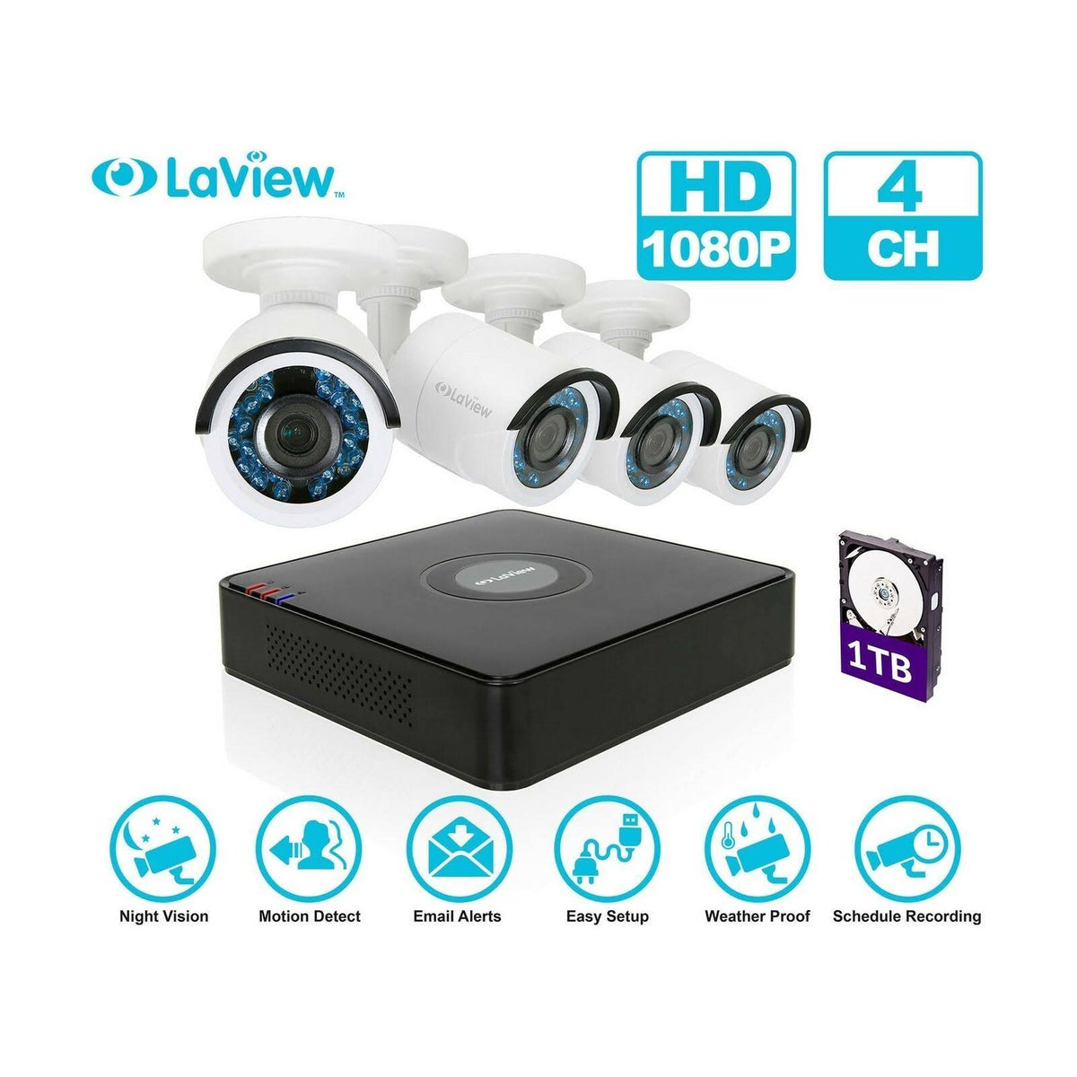 1080p HD 4CH Security Camera System with 1TB HDD Y941