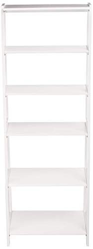 White 5 Shelf Rubberwood Ladder Bookshelf V6681