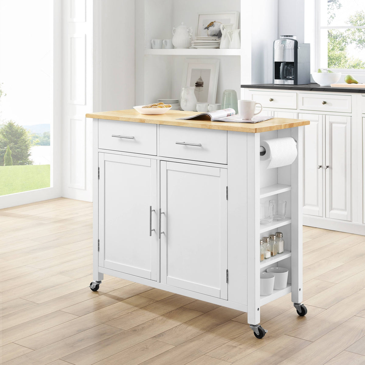 White Wood Top Kitchen Island Cart R365