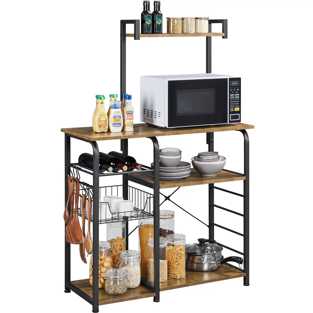 35.5" Kitchen Storage Shelf Baker's Rack with 10 Hooks E6641