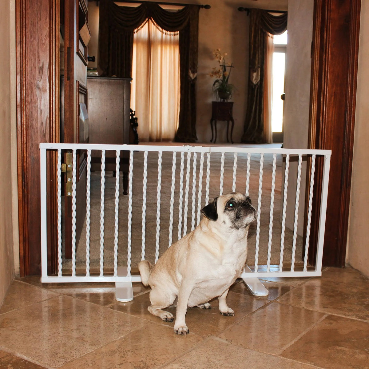 White Wrought Iron Freestanding Pet Gate M703