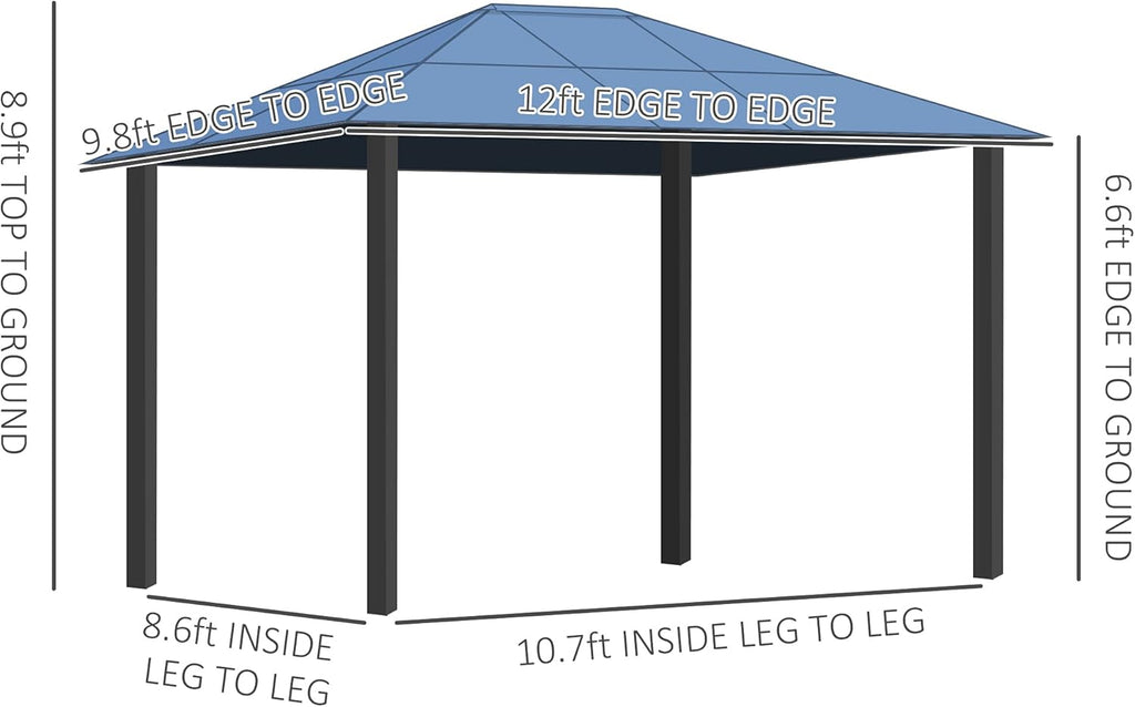 10x12 Hardtop Gazebo with Metal Frame, Polycarbonate Canopy with Curtains V727610
