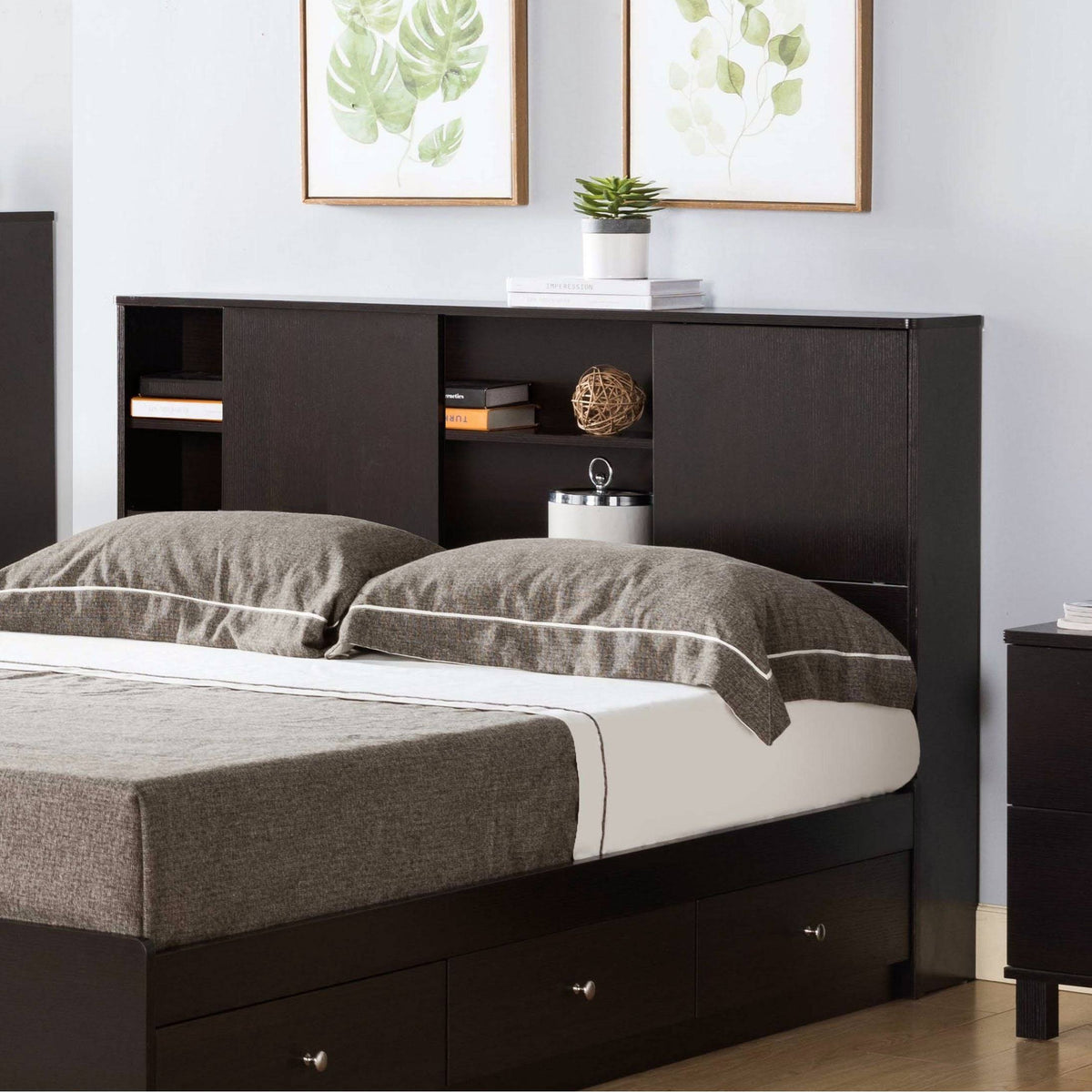 Twin Bookcase Headboard with Two Large Cubbies and Two Smaller Shelves - White Q146831