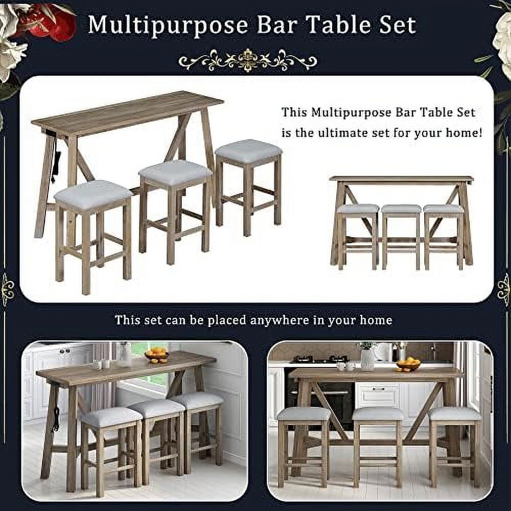 4 Piece Dining Table Set with Power Outlet and 3 Stools A90839