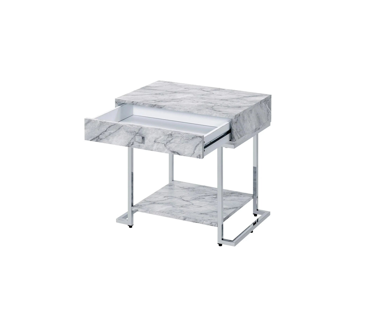 White Faux Marble Home Office Set F189