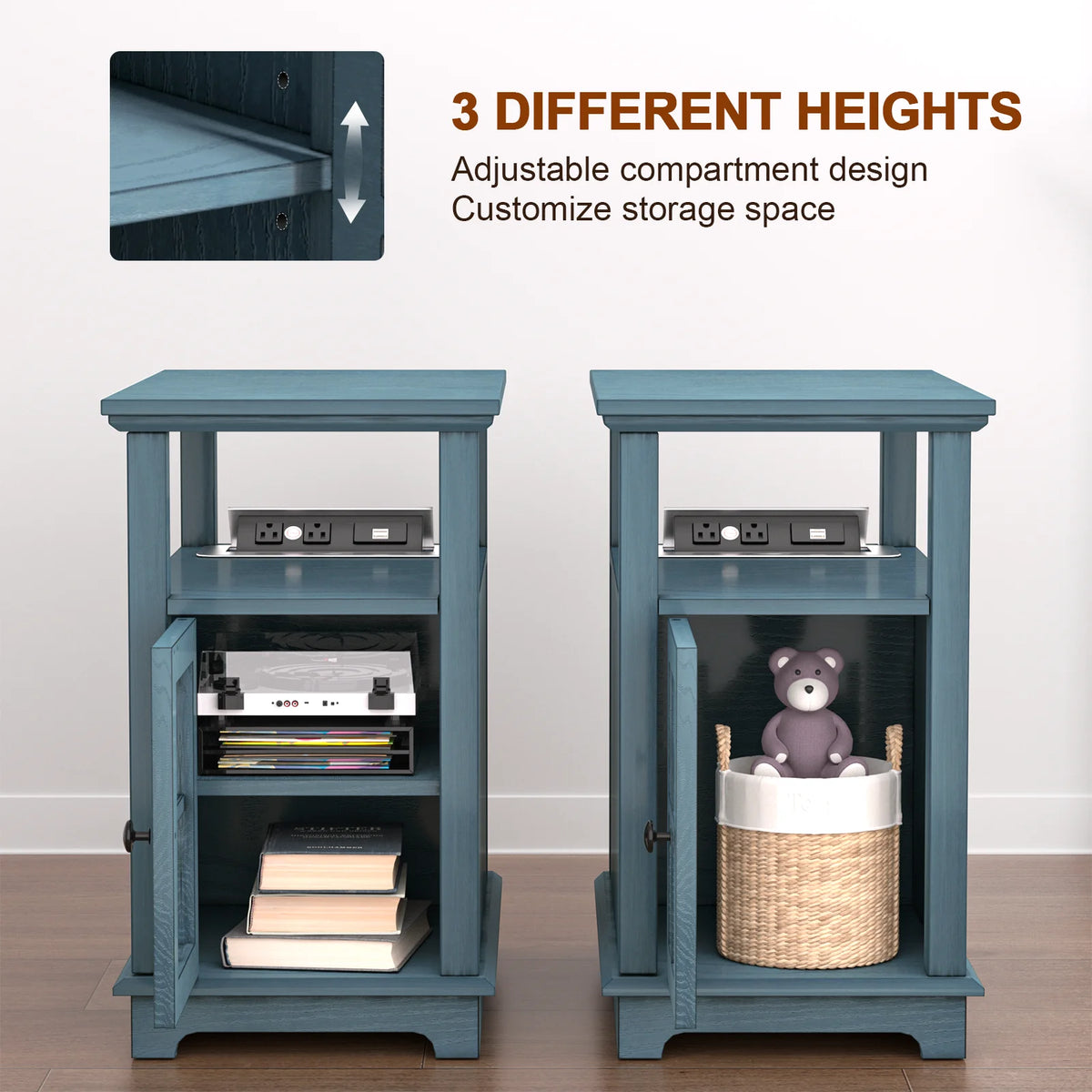 Teal End Table with Storage and Charging Station R644