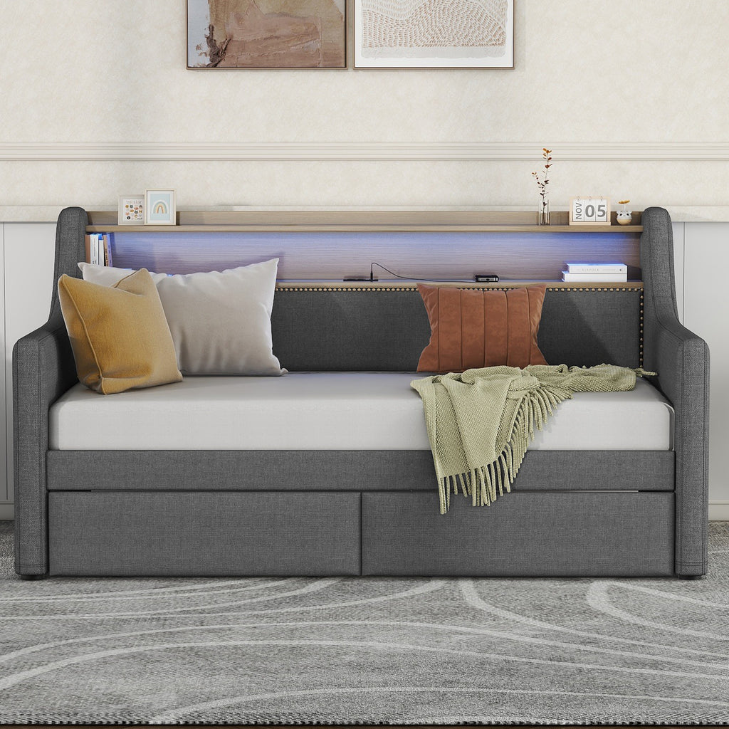 Gray Twin Daybed with Storage Drawers J234696