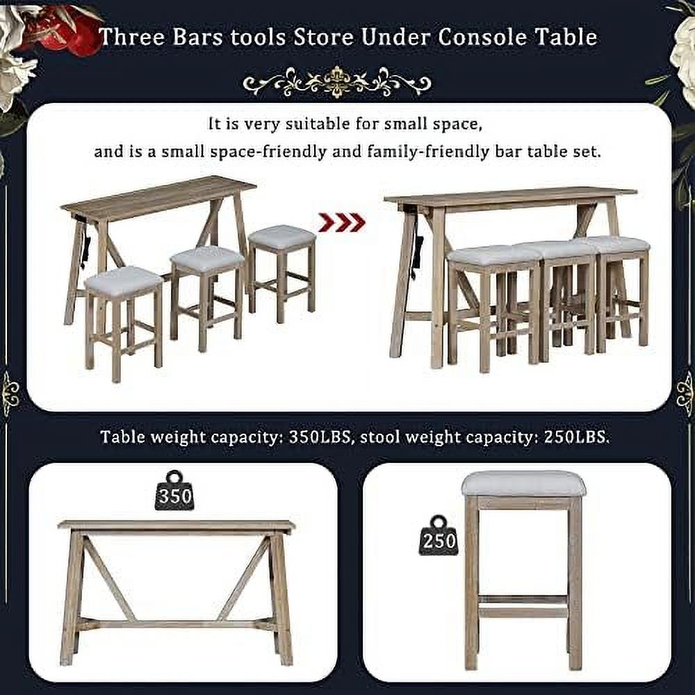 4 Piece Dining Table Set with Power Outlet and 3 Stools A90839
