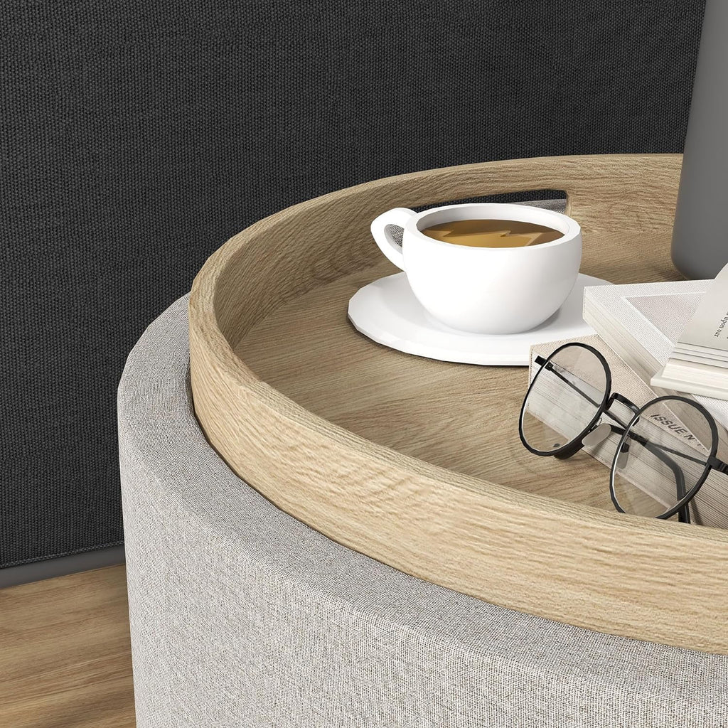 Round Storage Ottoman with Flip Top Tray Y8898