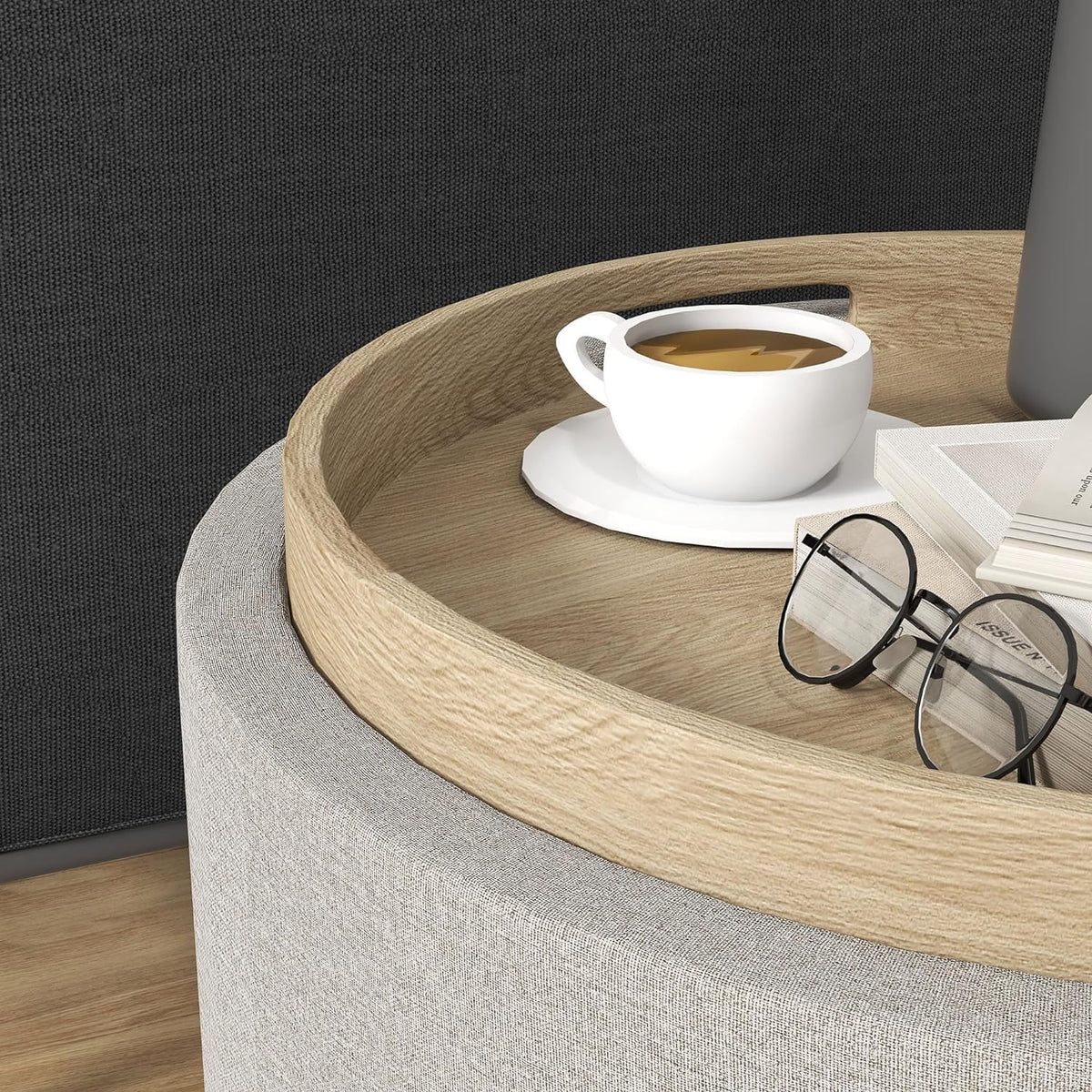 Round Storage Ottoman with Flip Top Tray Y8898