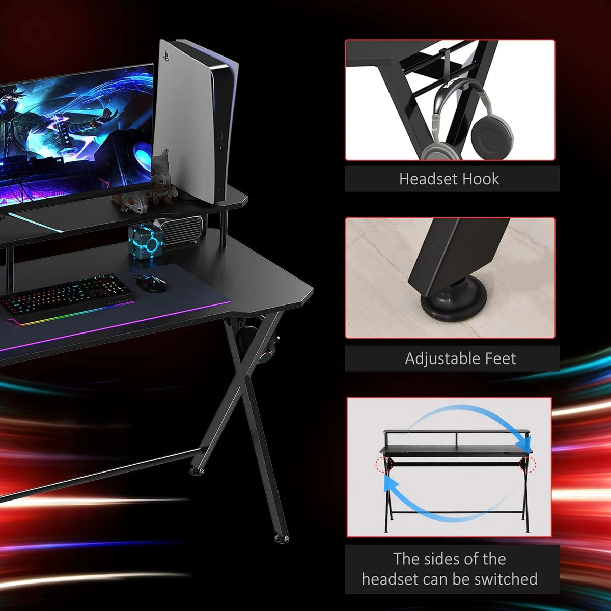 55 inch Black Gaming Desk with Monitor Stand Y82699