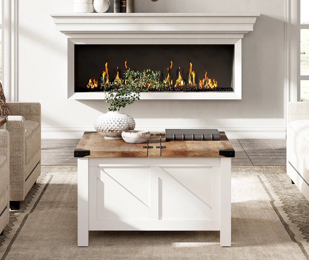 White Square Lift-Top Coffee Table with Hidden Storage T919
