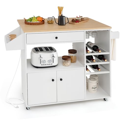 Black Rolling Kitchen Island with Drop Leaf and Storage Cabinet S992058